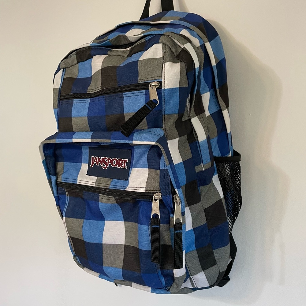 Jansport Blue and Black Plaid Backpack